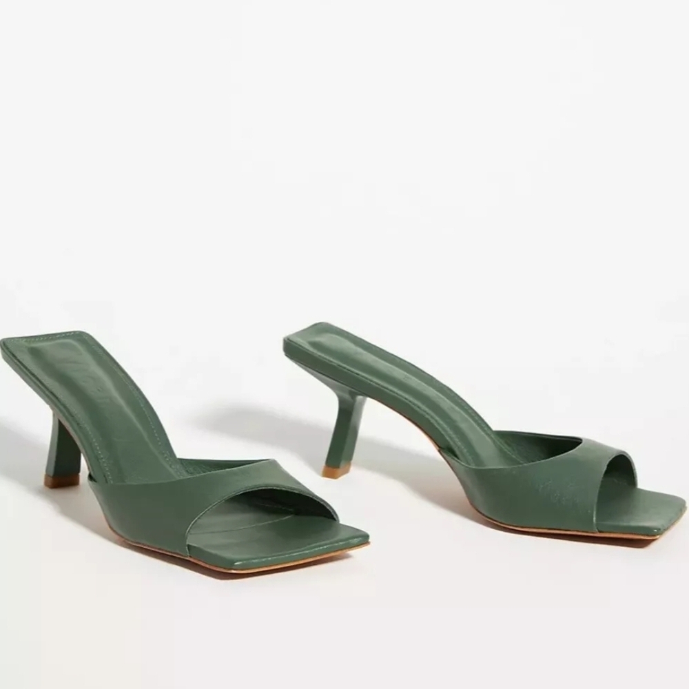Vicenza Square-Toe Mules Dark Green Leather US 9